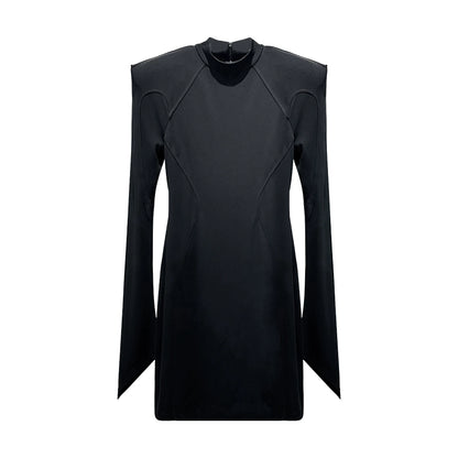 ANNAKIKI women's black acetate shoulder pads waist slim dress-ZEUS