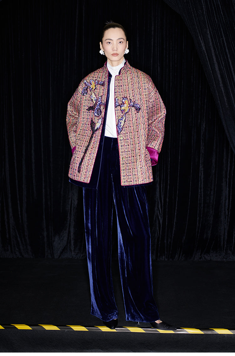 M essential Mackay designer Kneaded Gold Iris Layered Embroidery Loose Jacket - IDEM.