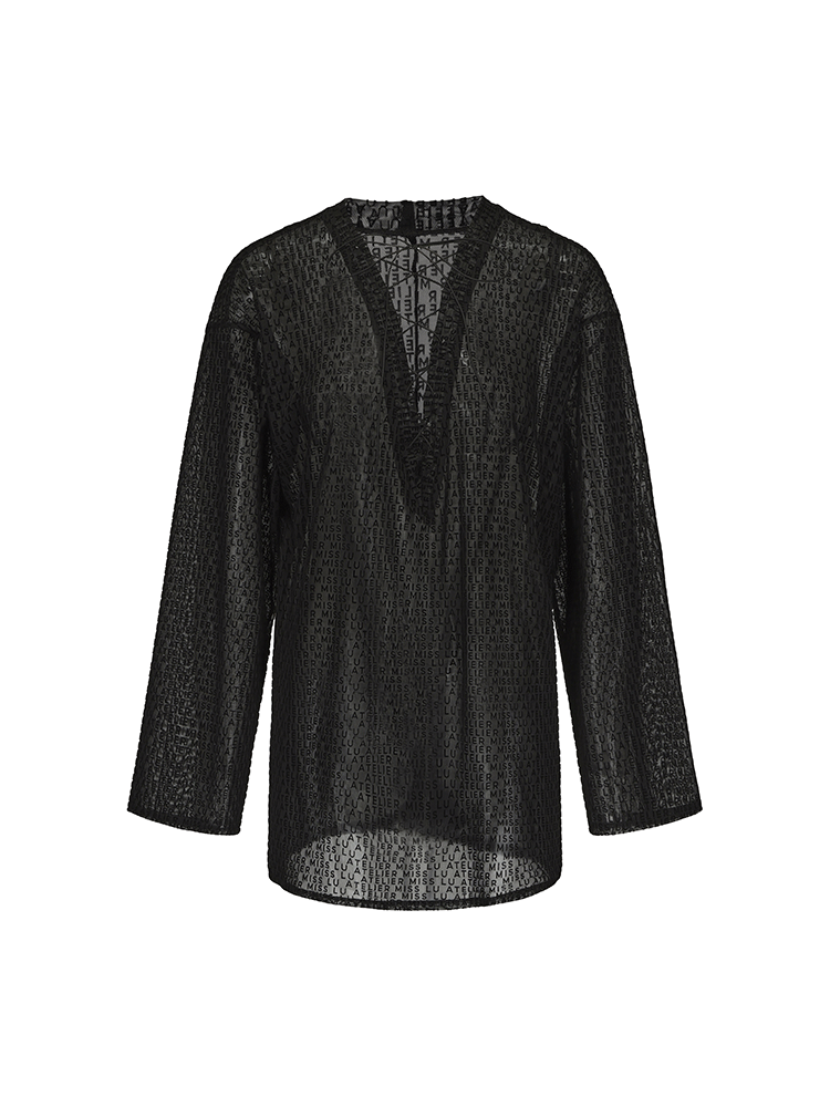 ATELIER MISS LU Flocking Design Sheer Cross-strap Top - KNEAD.