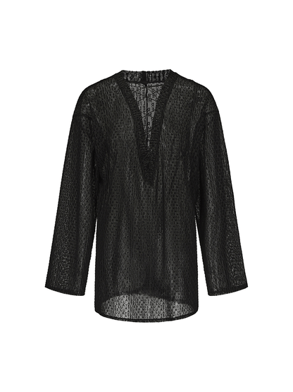 ATELIER MISS LU Flocking Design Sheer Cross-strap Top - KNEAD.