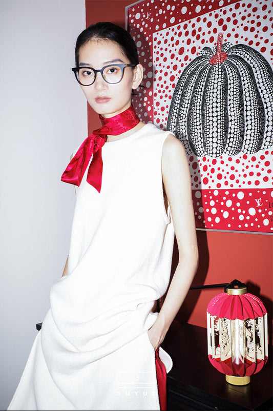 TUYUE Simple and elegant knitted crew neck sleeveless double slit dress- BRONU.