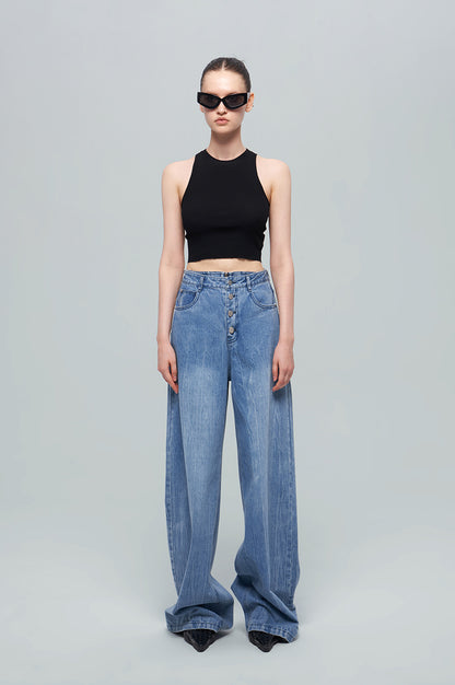 ANNAKIKI Nich Retro fried color loose wide-leg jeans for women-IZUMI