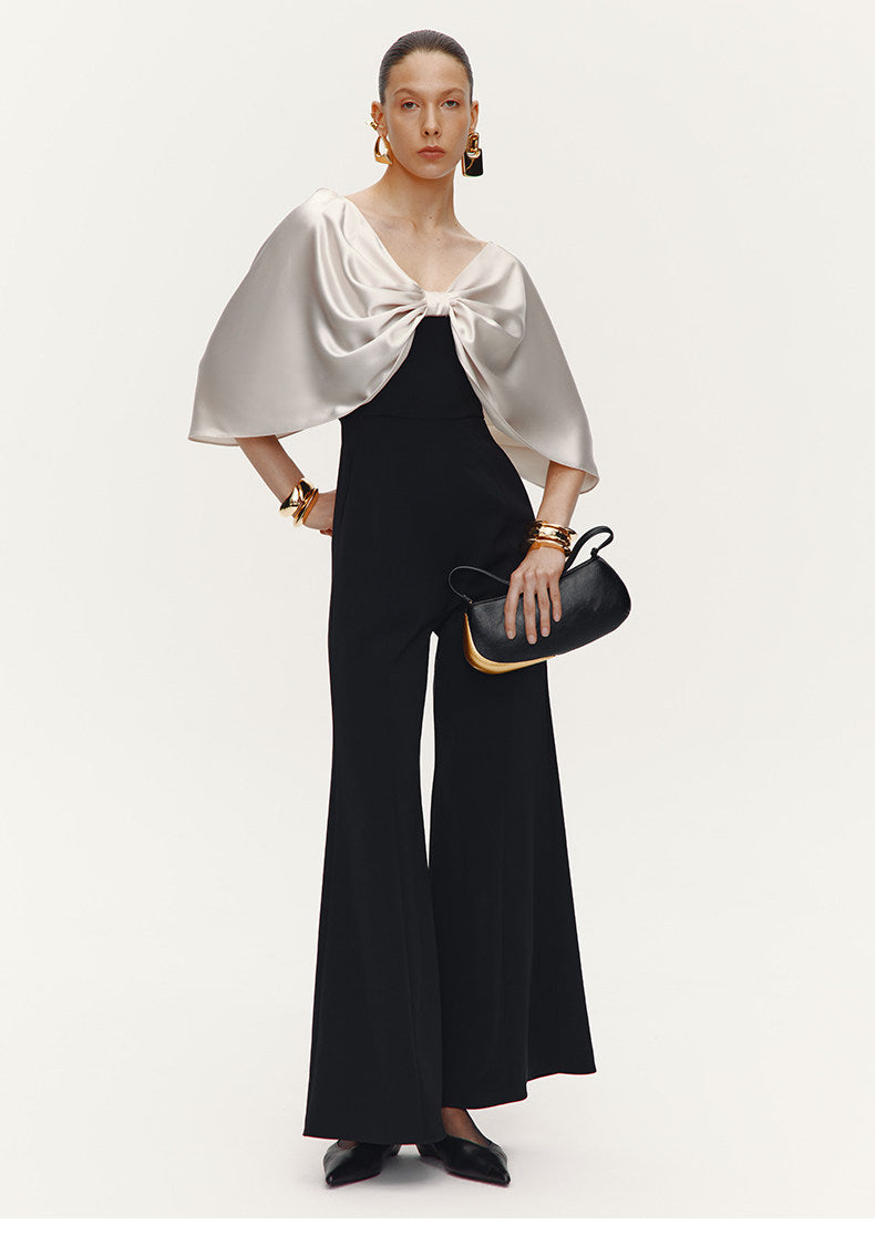 ATELIER MISS LU  Glossy Shawl Spliced Wide-leg Jumpsuit - WARM