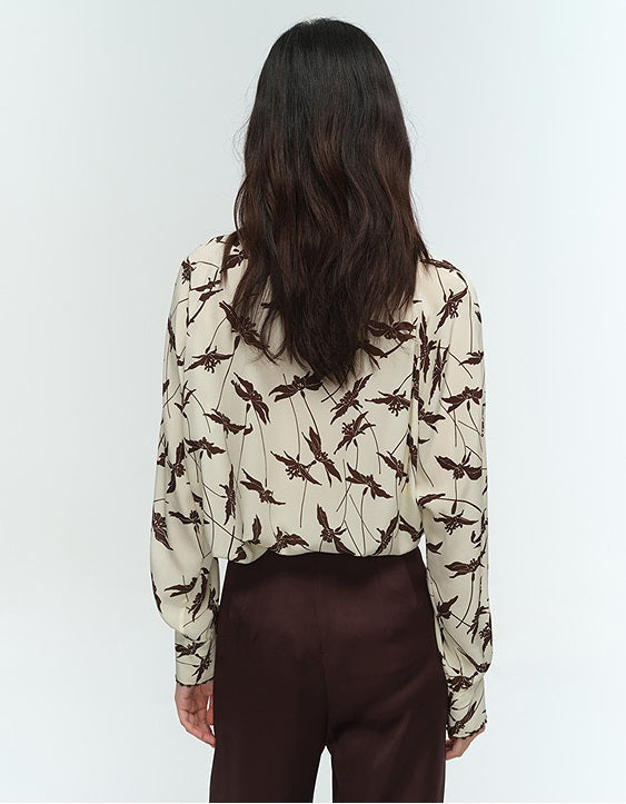 COMME MOI Lu Yan Designer's new women's printed mulberry silk stand-up collar long-sleeved shirt - DESTINY.