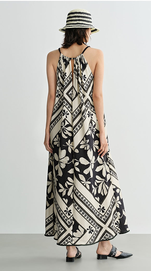 COMME MOI Lu Yan designer's black and white printed shirred dress - OAKLEY.