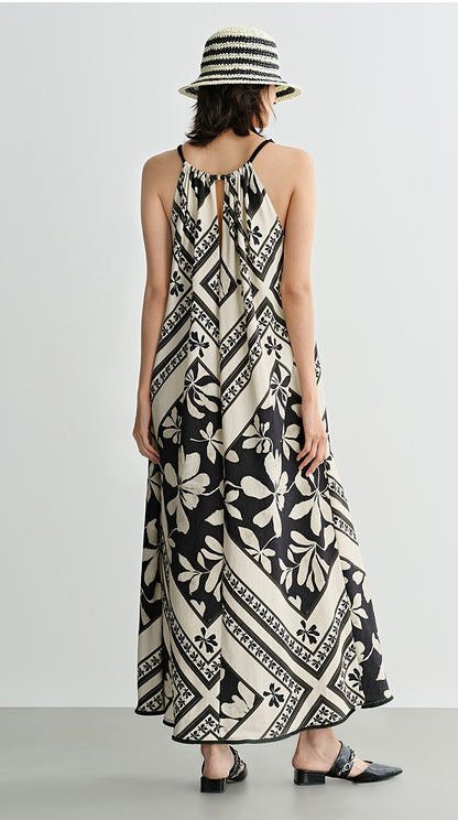 COMME MOI Lu Yan designer's black and white printed shirred dress - OAKLEY.
