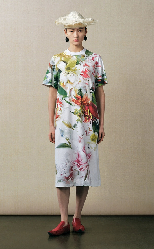 ZHUCHONGYUN round neck Chinese print short sleeve long dress-VINVO.