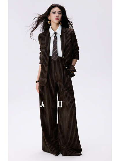 AUI Design Striped Suit High-Waisted Drape Pants -  Ji-ah.
