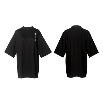 TUYUE Moon Paint Black Mercerized Round Neck Short Sleeve Cotton T-shirt- PETER.