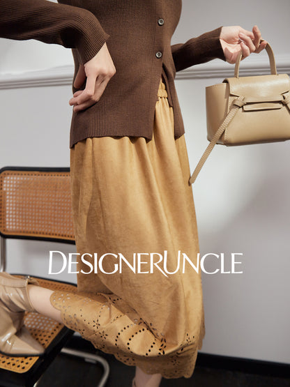 DGU|Floral Coffee Color New Hollow Design Versatile Slimming and Skirt - BLED.