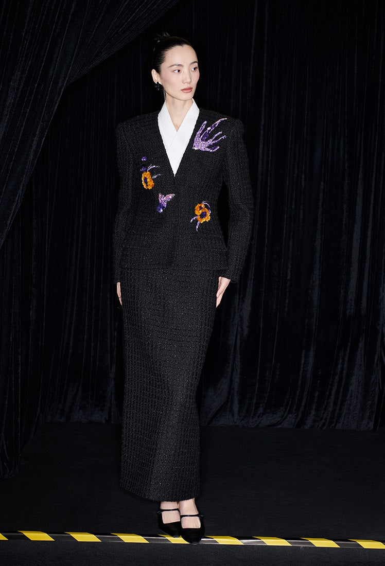 M essential Ma Kai designer Zhu Mo coarse weaving velvet flower nail beads suit - LIND.