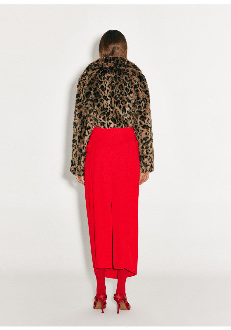 ATELIER MISS LU faux fur zip-up leopard print short coat - AURORA