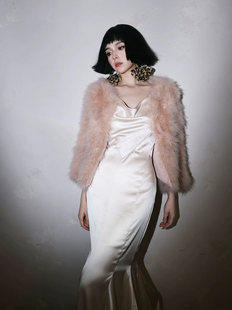 DOLLY Luxury White Stain Retro Sleeveless Long Fishtail Cocktail Dress-BETA