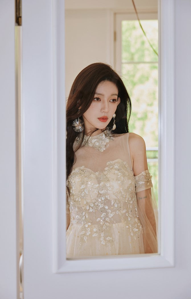 DOLLY Elegant Flower Stand Collar Sleeveless High Waist Tutu Wedding Dress-BELINDA