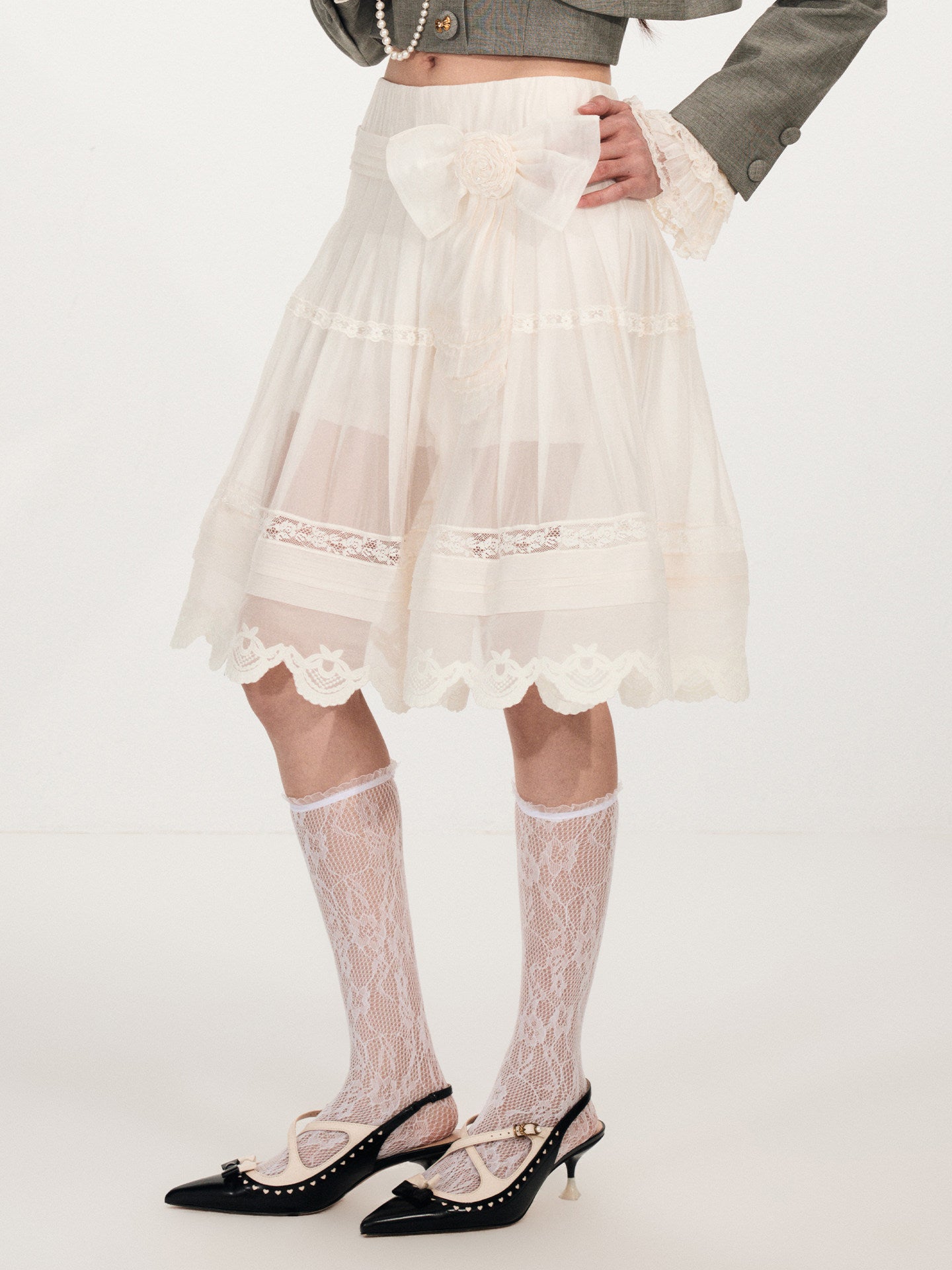 FAME openwork court-style organza embroidered skirt - JAXON