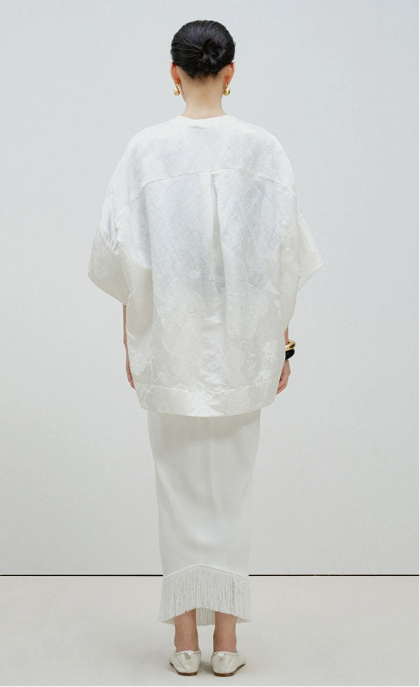 ZHUCHONGYUN white loose glossy finish short-sleeved top-ONIZUKA.