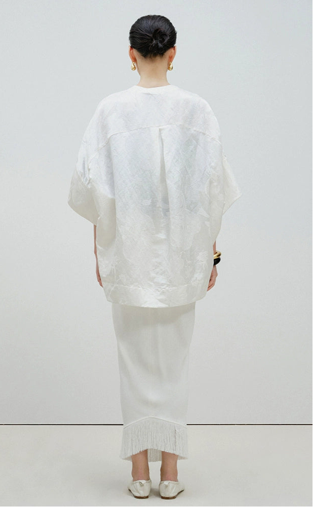 ZHUCHONGYUN white glossy finish loose short-sleeved top-ONIZUKA.