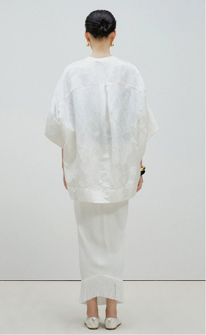 ZHUCHONGYUN white glossy finish loose short-sleeved top-ONIZUKA.