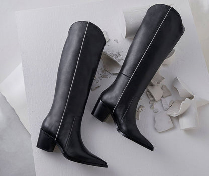 B-FEI black and white simple niche women's long cowboy boots-DAVI.