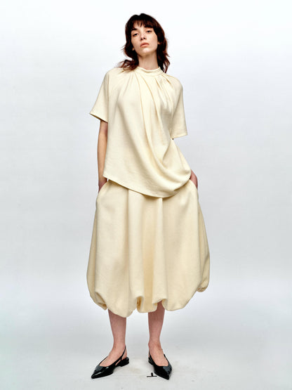 SERRER Beige texture irregular pleated rippling top - KAHDI.