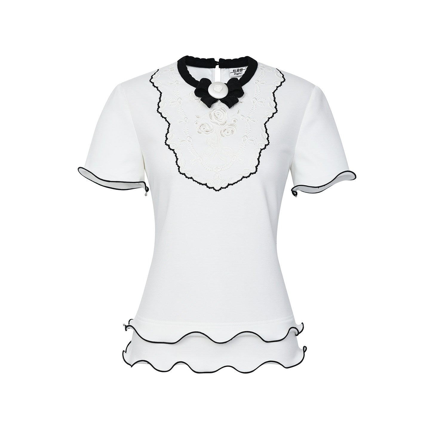 FAME contrasting ruffle embroidered T-shirt - HENRY