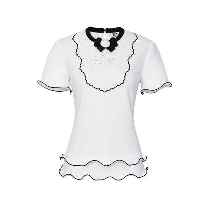 FAME contrasting ruffle embroidered T-shirt - HENRY