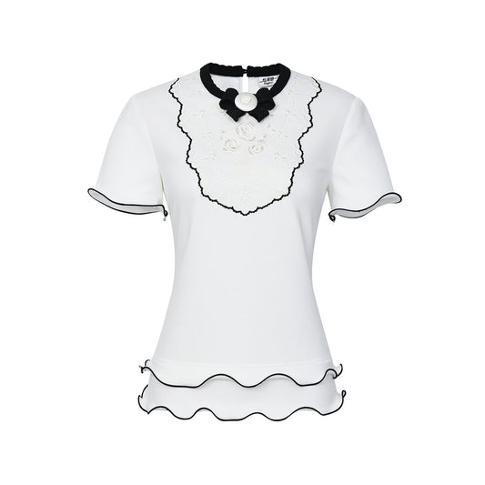FAME contrasting ruffle embroidered T-shirt - HENRY