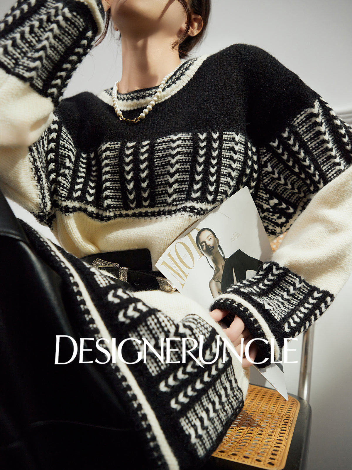 DGU "Ink Domain" black knitted sweater loose slimming retro versatile jacket - Jessie.