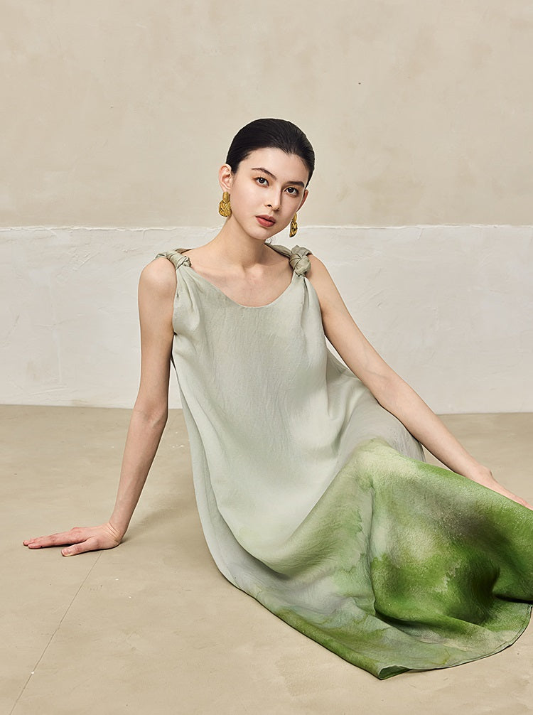 HECO Ink Dye Twisted Chiffon Slip Midi Sleeveless Dress Women - CARRY.