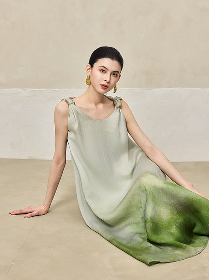 HECO Ink Dye Twisted Chiffon Slip Midi Sleeveless Dress Women - CARRY.