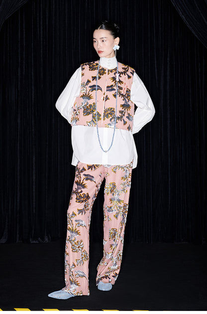 M essential Mackay designer blue velvet atelier beaded down vest - Nami.