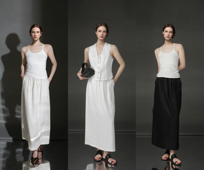 PIAOIN Women's Light Luxury Tencel Linen Skirt - GEMMA