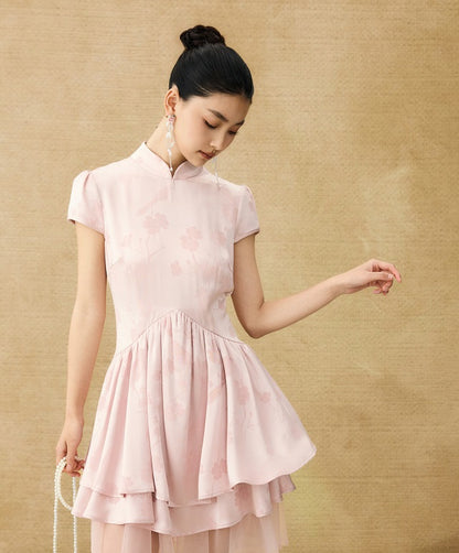 HECO Acetate Jacquard Midi Tiered Cap Sleeves Dress - HEART.