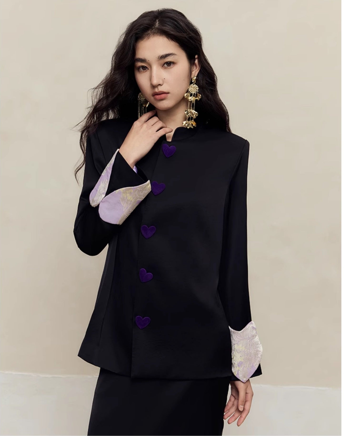 HECO Petal Stand-Up Collar Long Sleeve Blazer Women - do.