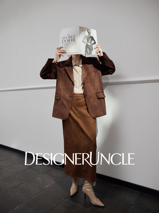 DGU "Twilight" brown blazer new high-end loose slimming suit top - PIECE.