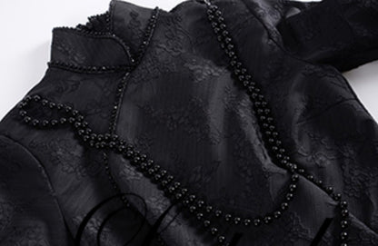 Le Palais Vintage Lace Dark Pattern Hong Kong Style Thin Black Long Dress-CHID