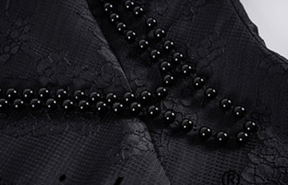 Le Palais Vintage Lace Dark Pattern Hong Kong Style Thin Black Long Dress-CHID