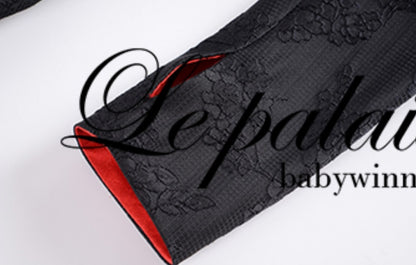 Le Palais Vintage Lace Dark Pattern Hong Kong Style Thin Black Long Dress-CHID