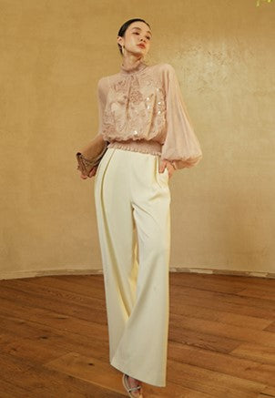 LE VENT&TES AILES Scarlet Mist Disc Sequin Tops Spring Long Sleeve Top - ANYA