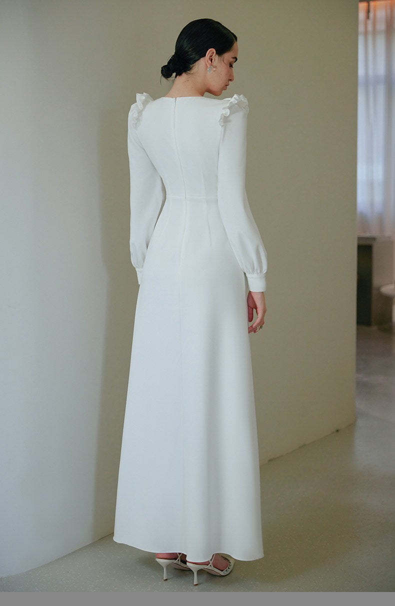 GOUDIN Small white long sleeves party evening dresses-MIA.