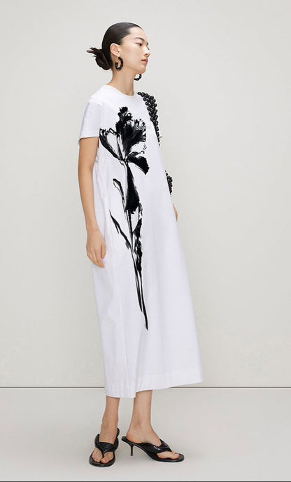 ZHUCHONGYUN ink print loose straight cotton dress-LUX.