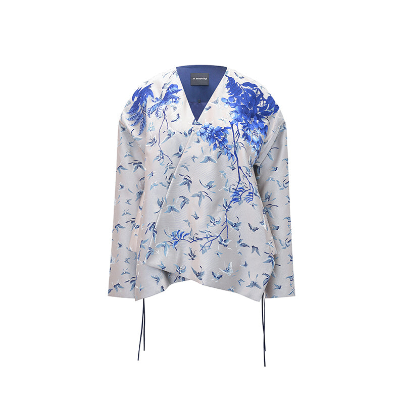 M essential Mackay designer butterfly dance jacquard blue vine and butterfly coat - WEST.