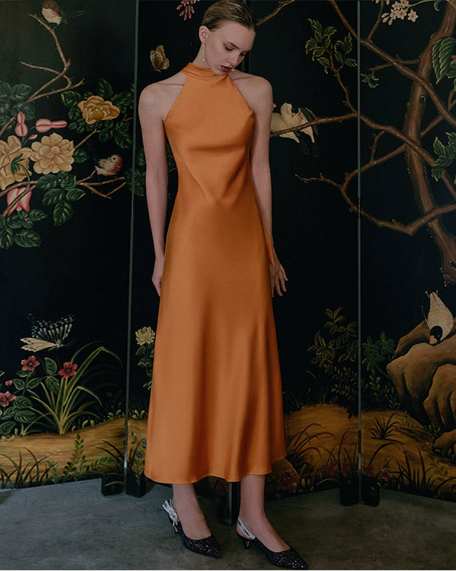 GOUDIN French orange slim long skirts dresses-LIM.