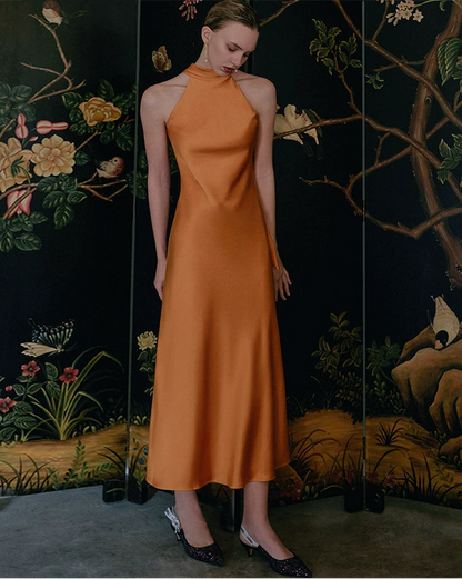 GOUDIN French orange slim long skirts dresses-LIM.