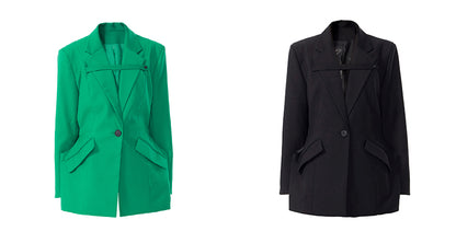 TINYIN  waist silhouette blazer women's one-button mid-length green black-CHI