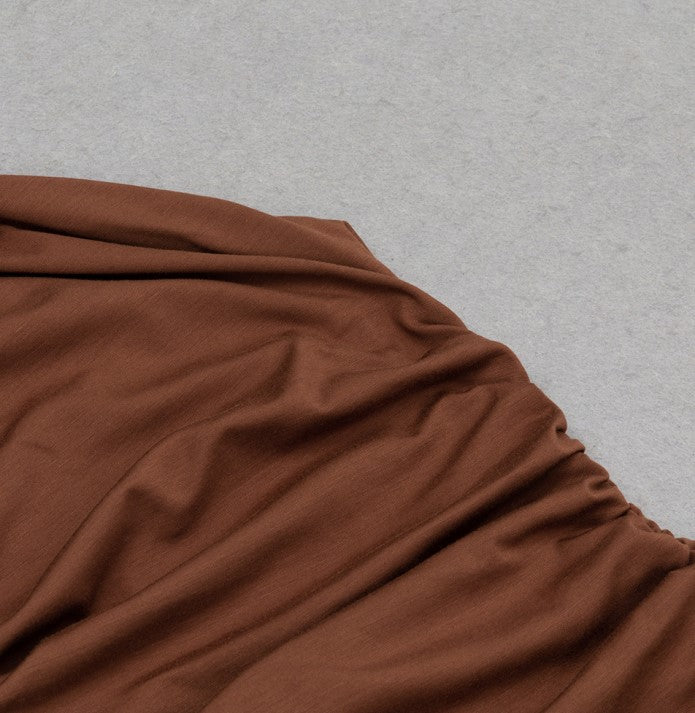 DOLLY High End Caramel Coffee Slant Collar Sleeveless High Waist Long Dinner Dress-CALYPSO  (V)