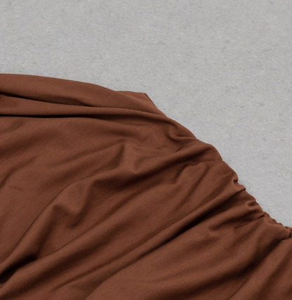 DOLLY High End Caramel Coffee Slant Collar Sleeveless High Waist Long Dinner Dress-CALYPSO  (V)