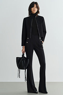 COMME MOI Lu Yan Designer's new women's small stand-up collar black knitted jacket - MEND.