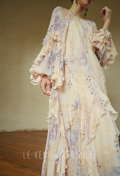 LE VENT&TES AILES floral print silk resort summer vacation maxi dress-GWEN