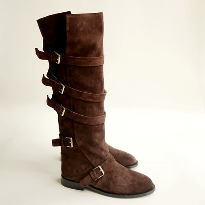 B-FEI belt buckle high-top leather women's fashion boots-YUTA.